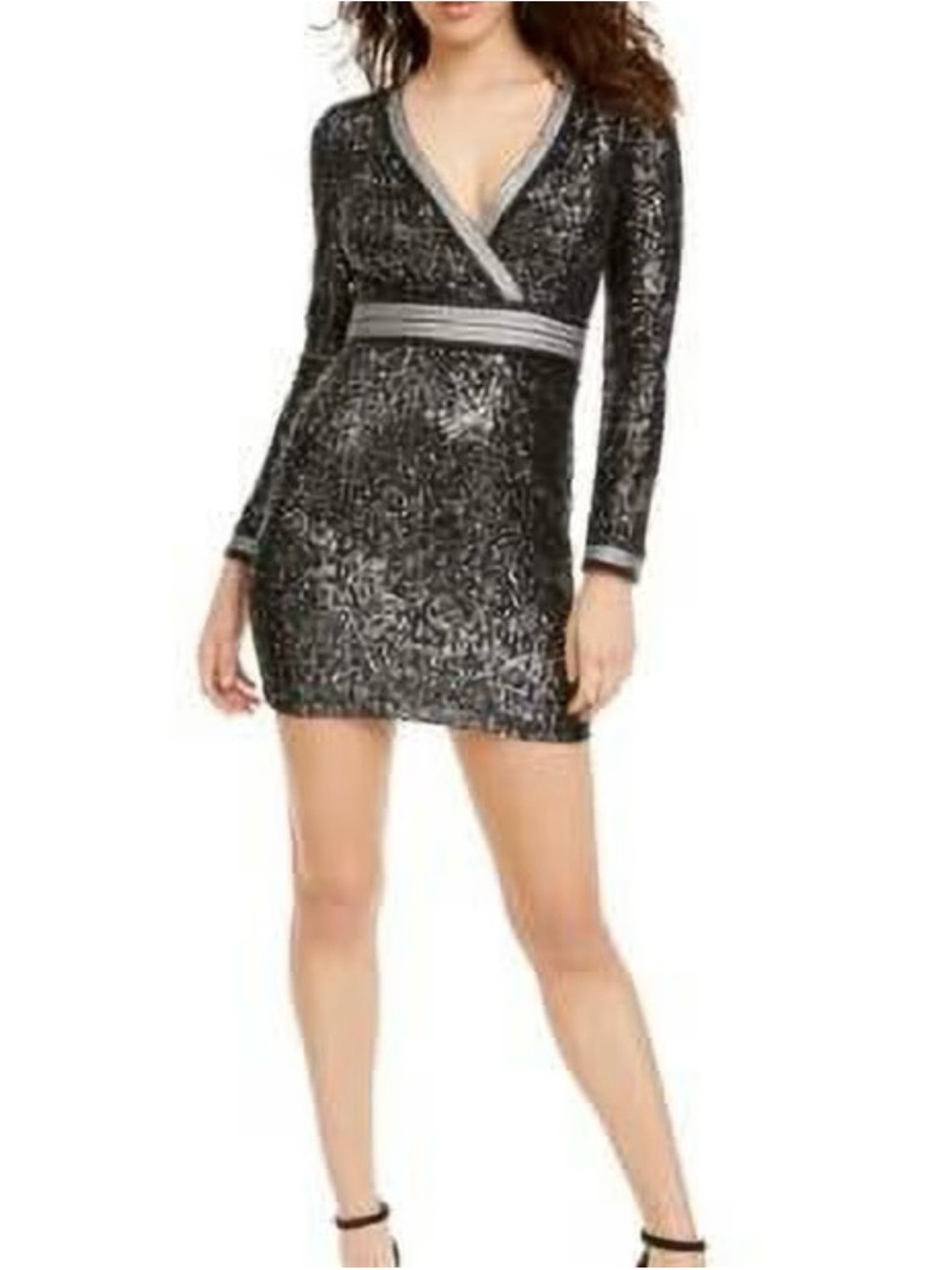 Guess Black Metallic Sequin Wrap Mini Dress